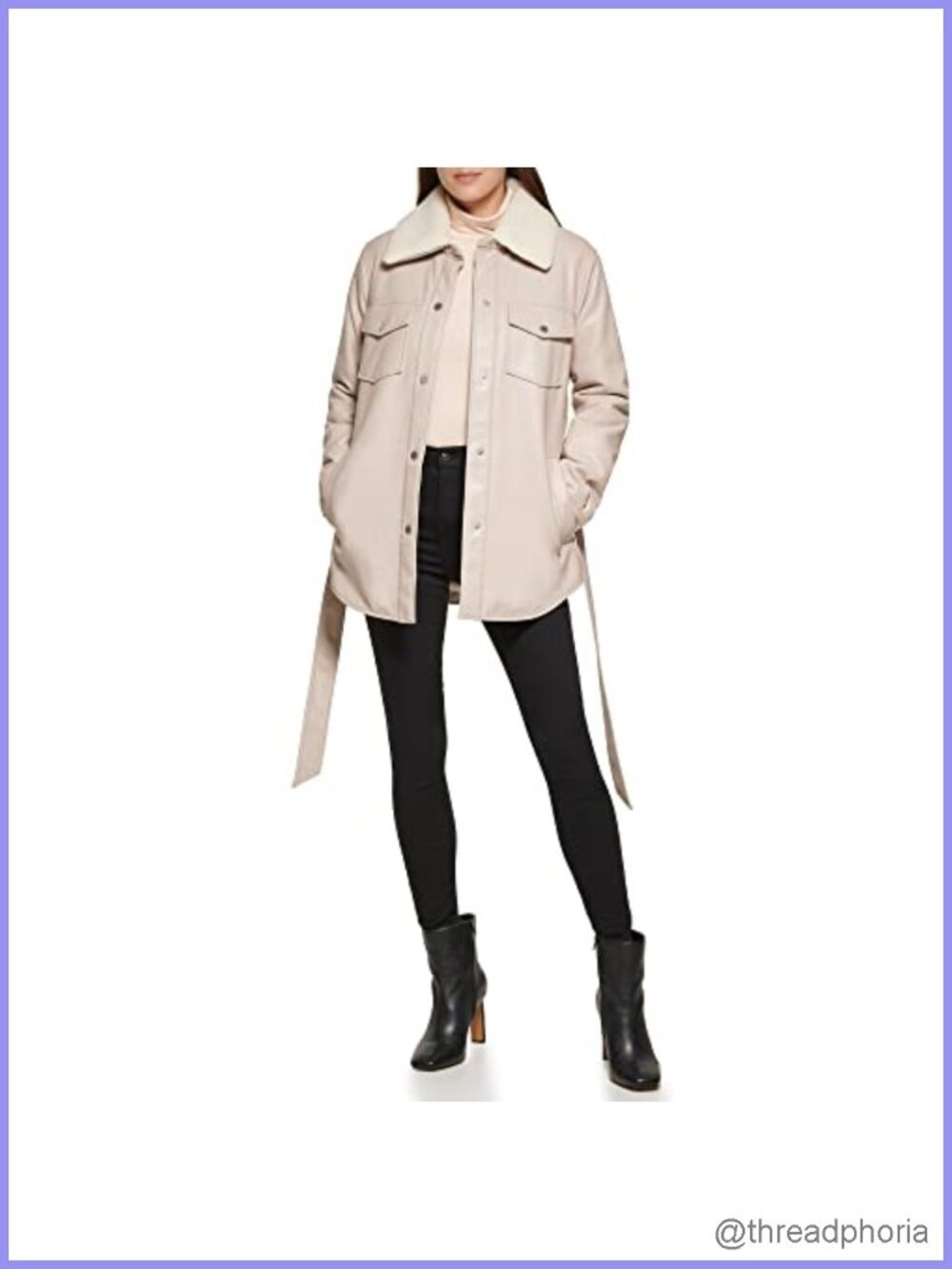 Faux-Leather Belted Trench Shacket Jacket